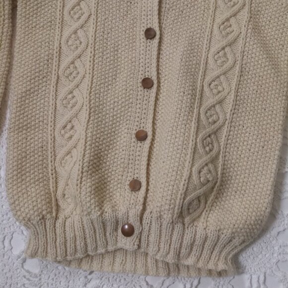 Vtg Handmade Cardigan Sweater Ivory Button Up Shawl Collar Cable Medium Women M - Picture 2 of 7